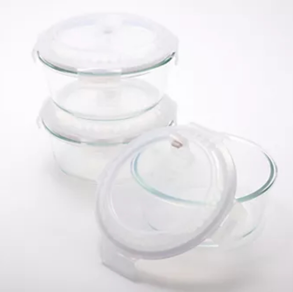 Lock & Lock 3pc 4cup Vented Round Glass Storage Containers Red - Picture 6 of 7